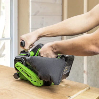 24V Brushless Cordless Belt Sander, Dust Bag, 4Ah Battery