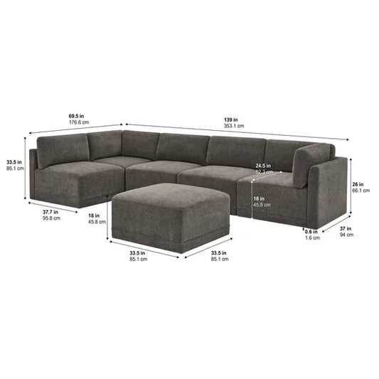 Fallon Modular Sectional 6-piece Gray with Ottoman