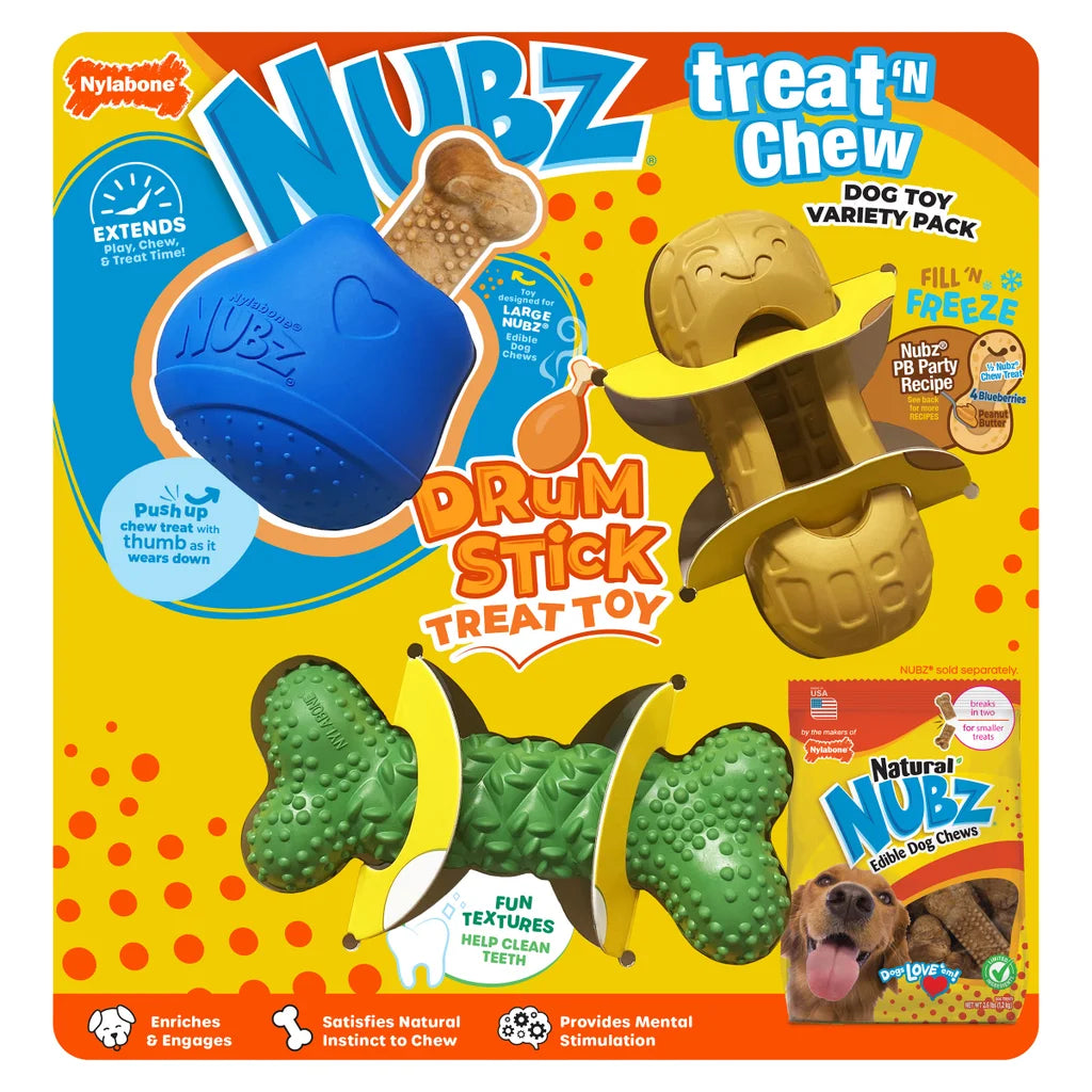 NUBZ Treat N' Chew Dog Toy Variety Pack, 3-count
