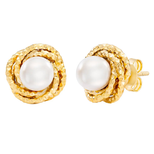 Freshwater Cultured 7-7.5mm Pearl 14kt Yellow Gold Love Knot Earring