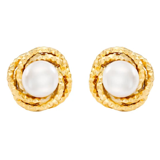Freshwater Cultured 7-7.5mm Pearl 14kt Yellow Gold Love Knot Earring