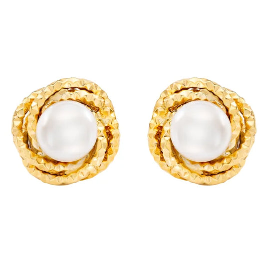 Freshwater Cultured 7-7.5mm Pearl 14kt Yellow Gold Love Knot Earring