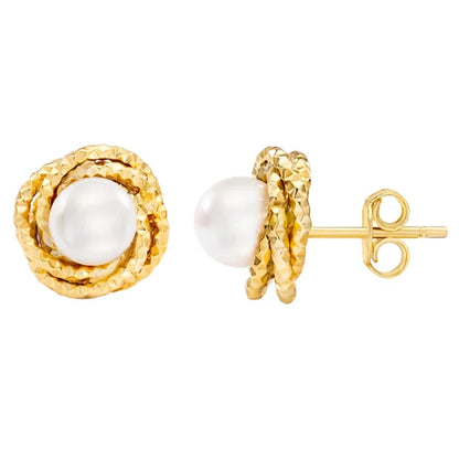 Freshwater Cultured 7-7.5mm Pearl 14kt Yellow Gold Love Knot Earring