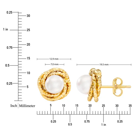 Freshwater Cultured 7-7.5mm Pearl 14kt Yellow Gold Love Knot Earring