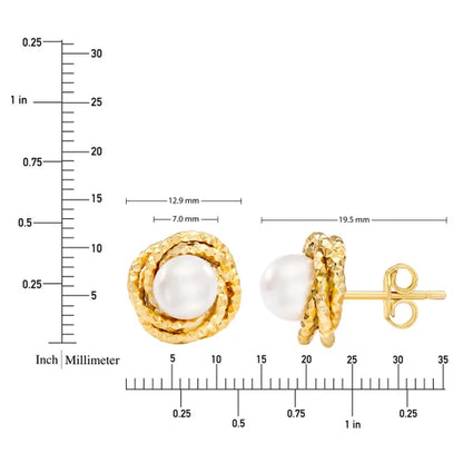 Freshwater Cultured 7-7.5mm Pearl 14kt Yellow Gold Love Knot Earring