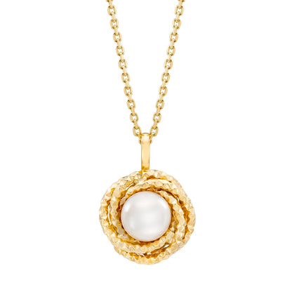 Freshwater Cultured 7-7.5 mm Pearl 14kt Yellow Gold Love Knot Pendant