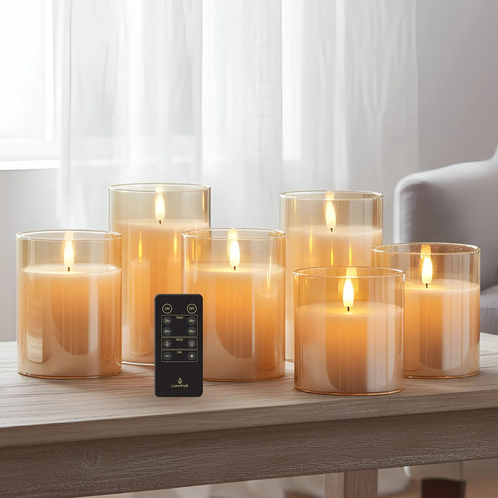 6-piece Flameless LED Candles Design Series Glass with Remote
