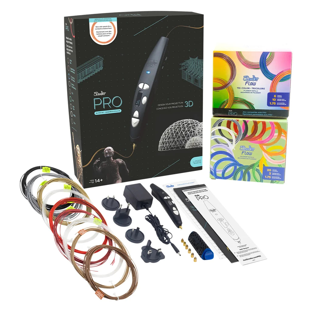 3 Doodler PRO 3D Pen Bundle With Bonus PLA Refills
