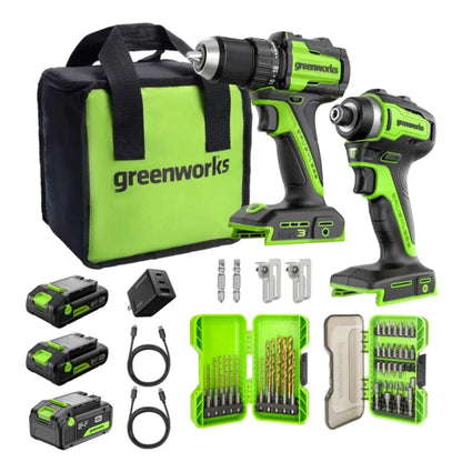 24V Drill & Impact Driver 2x2Ah Battery, 4Ah Battery, Charger