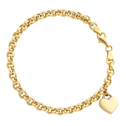 14kt Yellow Gold Heart Charm Rolo Bracelet