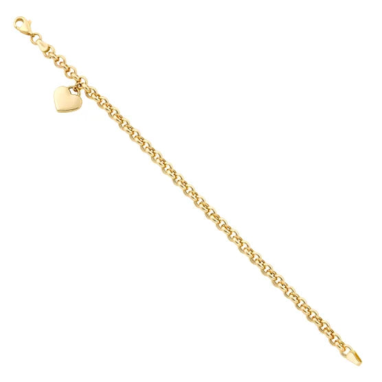 14kt Yellow Gold Heart Charm Rolo Bracelet