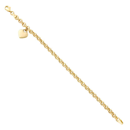 14kt Yellow Gold Heart Charm Rolo Bracelet