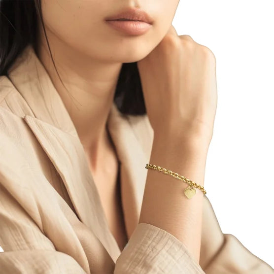 14kt Yellow Gold Heart Charm Rolo Bracelet