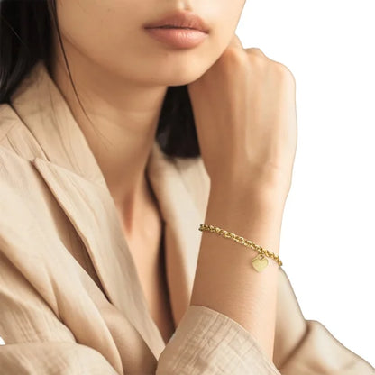 14kt Yellow Gold Heart Charm Rolo Bracelet