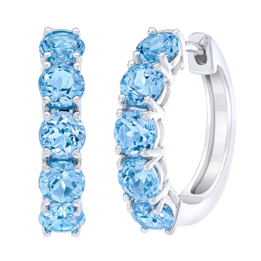 Swiss Blue Topaz 14kt White Gold Hoop Earrings