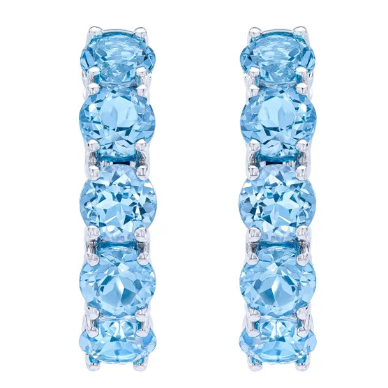 Swiss Blue Topaz 14kt White Gold Hoop Earrings