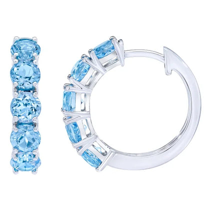 Swiss Blue Topaz 14kt White Gold Hoop Earrings