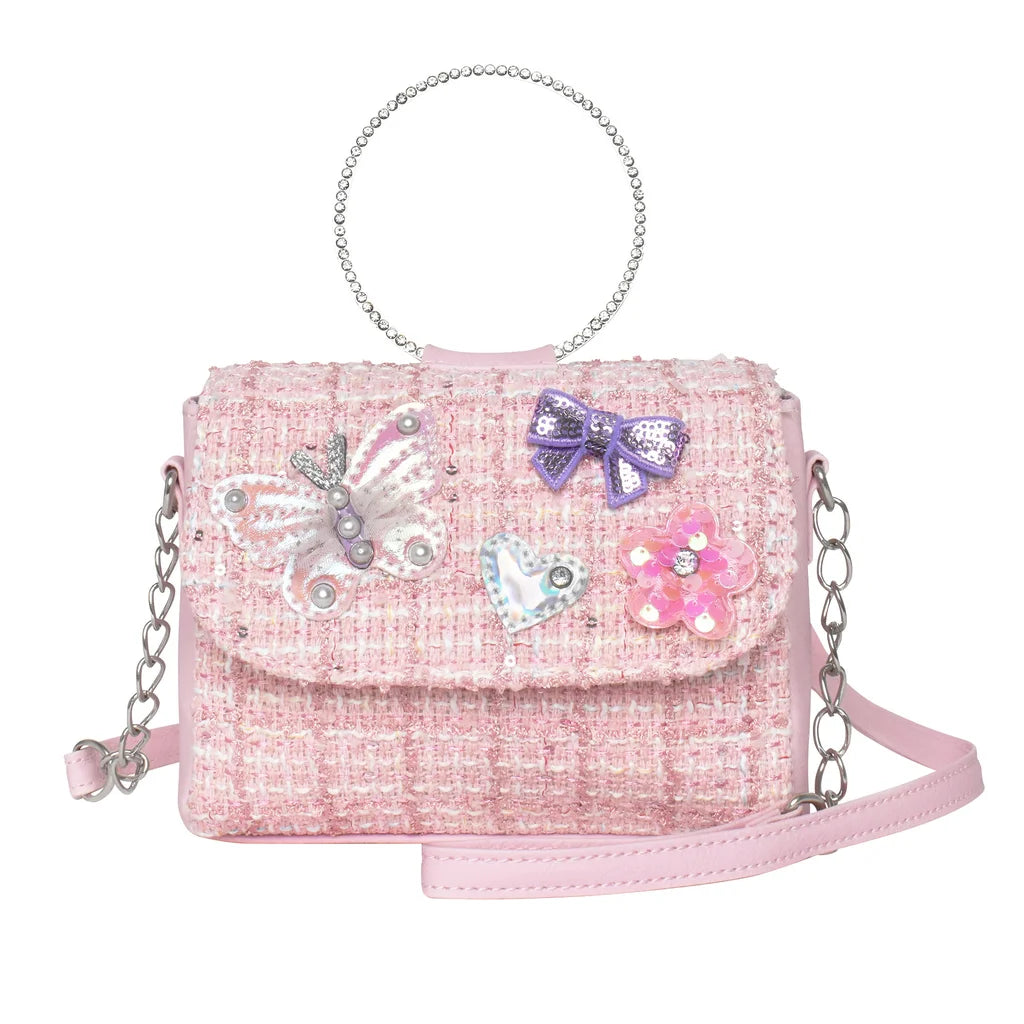 Tweed Butterfly Applique Mini Flap Bag