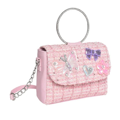 Tweed Butterfly Applique Mini Flap Bag