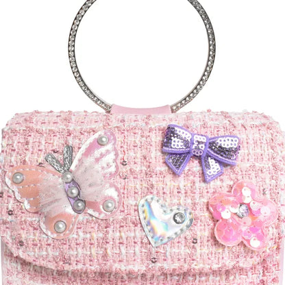 Tweed Butterfly Applique Mini Flap Bag