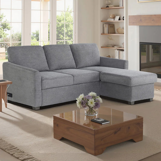 Cameron Convertible Sofa with Reversible Chaise and Storage, Gray