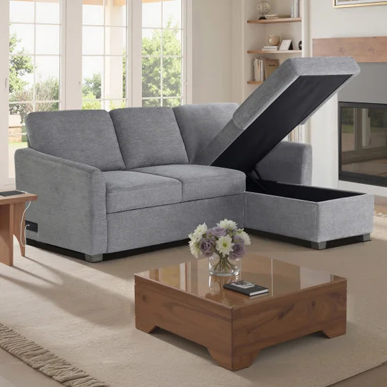 Cameron Convertible Sofa with Reversible Chaise and Storage, Gray