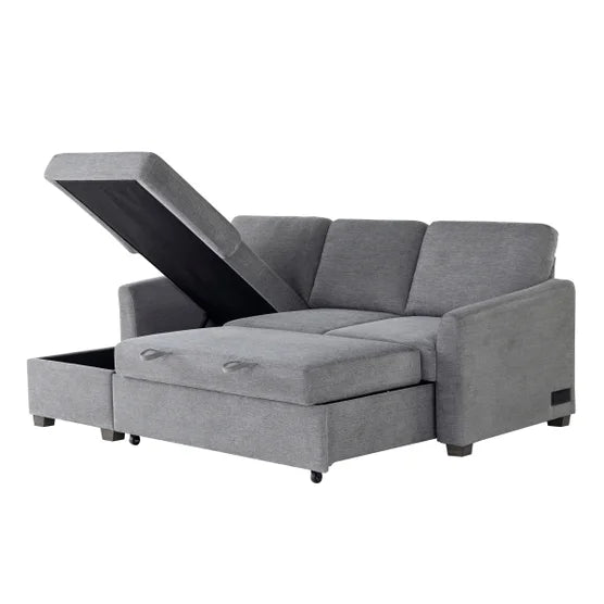 Cameron Convertible Sofa with Reversible Chaise and Storage, Gray