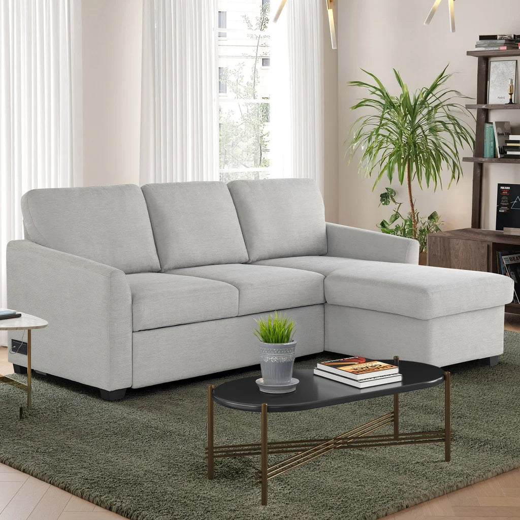 Cameron Convertible Sofa with Reversible Chaise and Storage, Beige