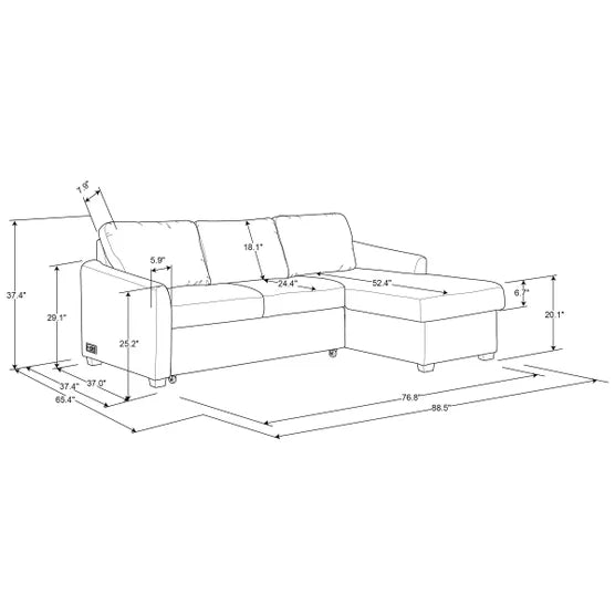 Cameron Convertible Sofa with Reversible Chaise and Storage, Beige