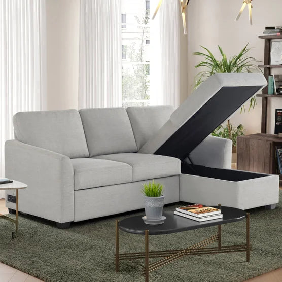 Cameron Convertible Sofa with Reversible Chaise and Storage, Beige