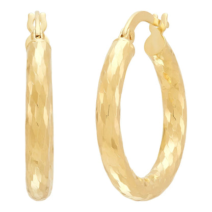 14kt Yellow Gold Diamond Cut Hoop Earrings