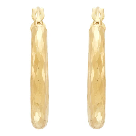 14kt Yellow Gold Diamond Cut Hoop Earrings
