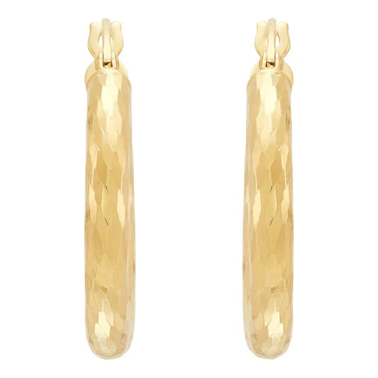 14kt Yellow Gold Diamond Cut Hoop Earrings
