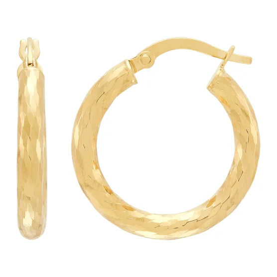 14kt Yellow Gold Diamond Cut Hoop Earrings