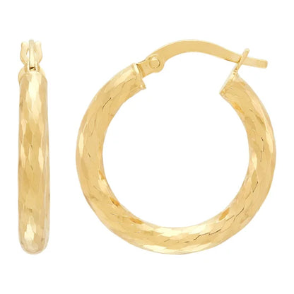 14kt Yellow Gold Diamond Cut Hoop Earrings
