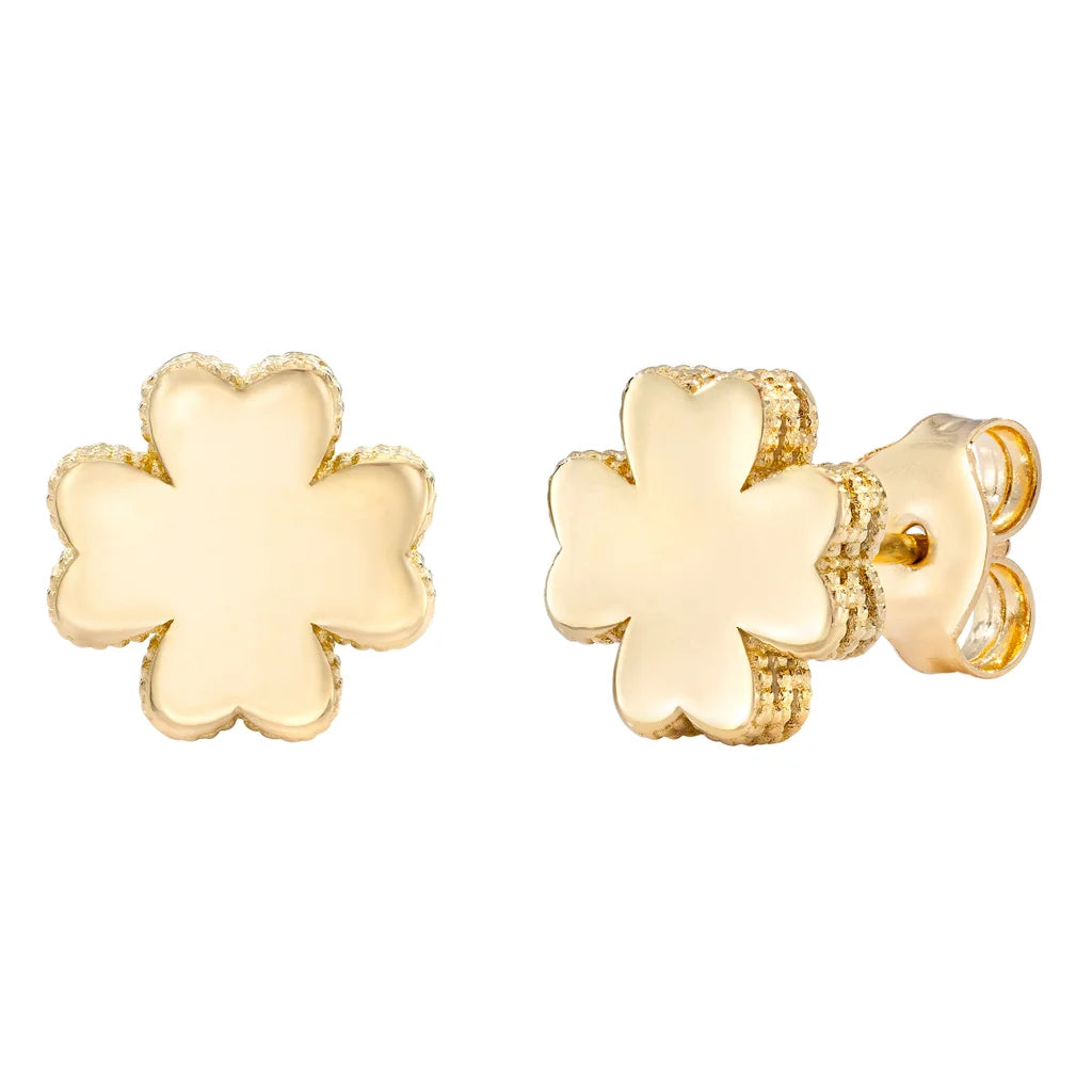 14kt Yellow Gold High Polish Clover Stud Earrings