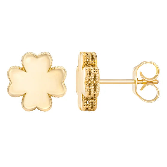 14kt Yellow Gold High Polish Clover Stud Earrings