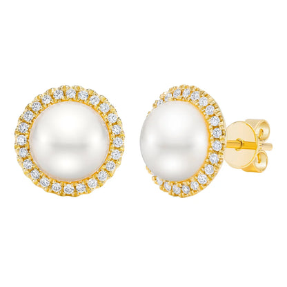 8-9 mm Pearl and Diamond 14kt Yellow Gold Earrings