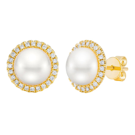 8-9 mm Pearl and Diamond 14kt Yellow Gold Earrings