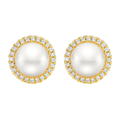 8-9 mm Pearl and Diamond 14kt Yellow Gold Earrings