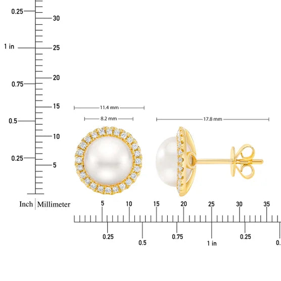 8-9 mm Pearl and Diamond 14kt Yellow Gold Earrings