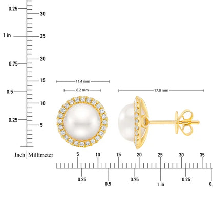 8-9 mm Pearl and Diamond 14kt Yellow Gold Earrings