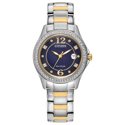 Classic Crystal Two-Tone Stainless Steel Women's Quartz Watch, 30mm
