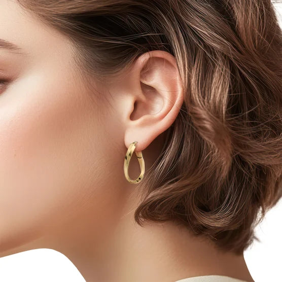 14kt Yellow Gold Twisted Oval Hoop Earrings