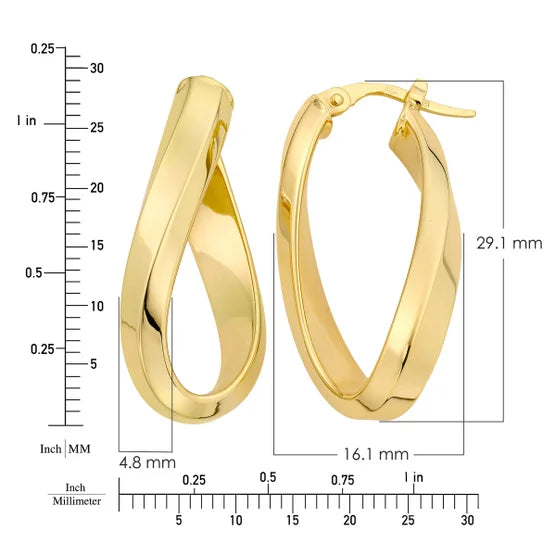 14kt Yellow Gold Twisted Oval Hoop Earrings