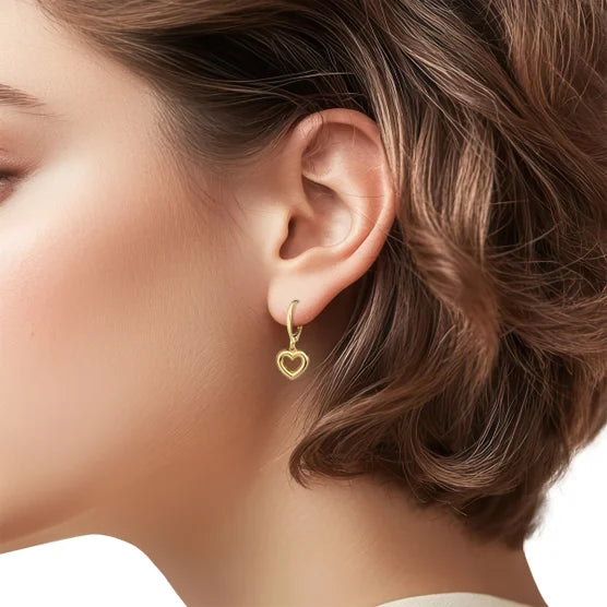 14kt Yellow Gold Heart Shape Dangle Earrings
