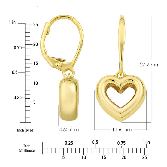 14kt Yellow Gold Heart Shape Dangle Earrings