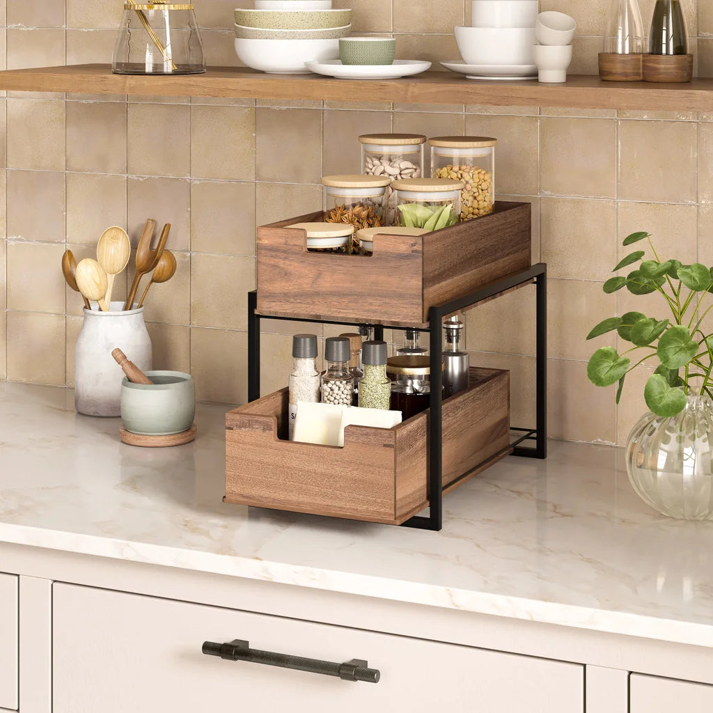 2-tier Acacia Sliding Bin Organizer