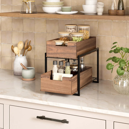 2-tier Acacia Sliding Bin Organizer