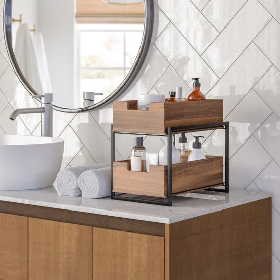 2-tier Acacia Sliding Bin Organizer